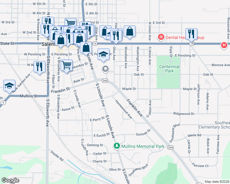 map of restaurants, bars, coffee shops, grocery stores, and more near 697 Franklin Avenue in Salem