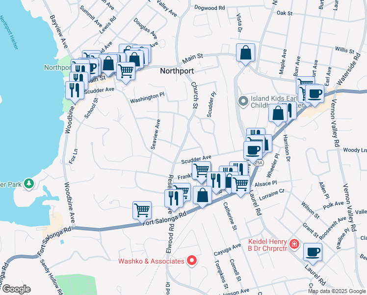 map of restaurants, bars, coffee shops, grocery stores, and more near 26 Reservoir Avenue in Northport