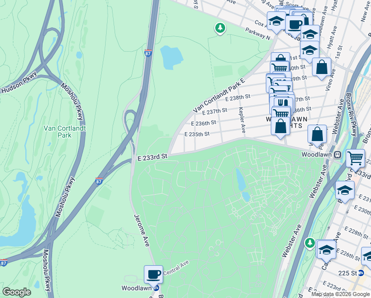 map of restaurants, bars, coffee shops, grocery stores, and more near 4203 Napier Avenue in Bronx