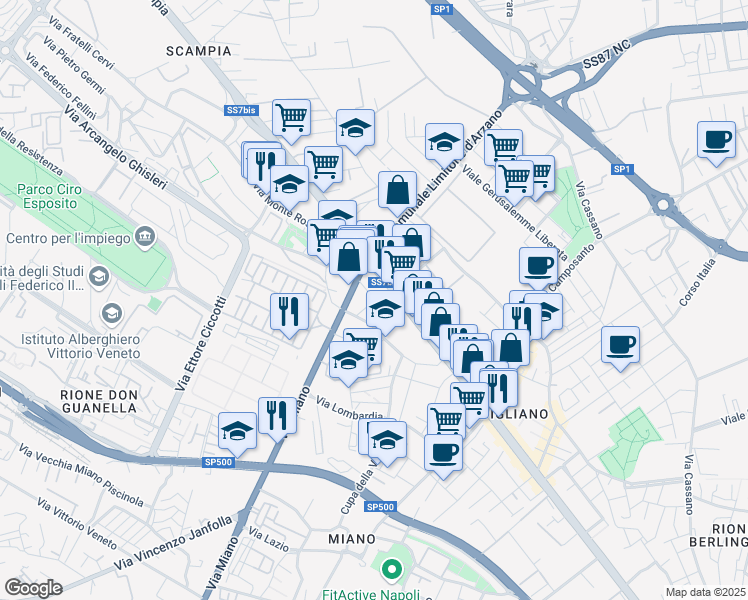 map of restaurants, bars, coffee shops, grocery stores, and more near in Napoli