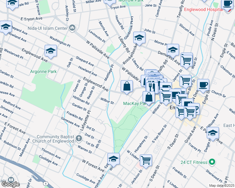 map of restaurants, bars, coffee shops, grocery stores, and more near in Englewood
