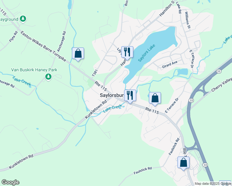 map of restaurants, bars, coffee shops, grocery stores, and more near in Saylorsburg