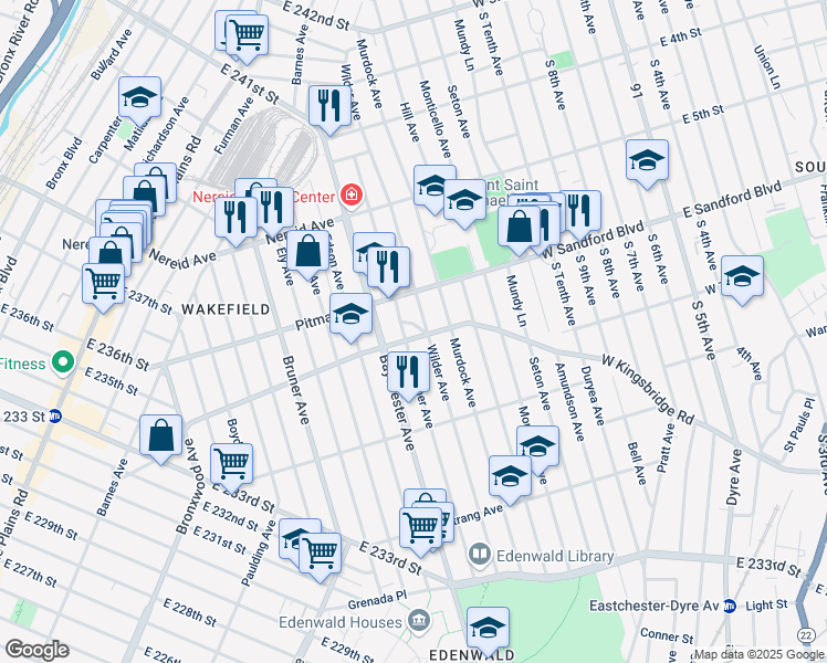 map of restaurants, bars, coffee shops, grocery stores, and more near 2031 Bussing Avenue in Bronx