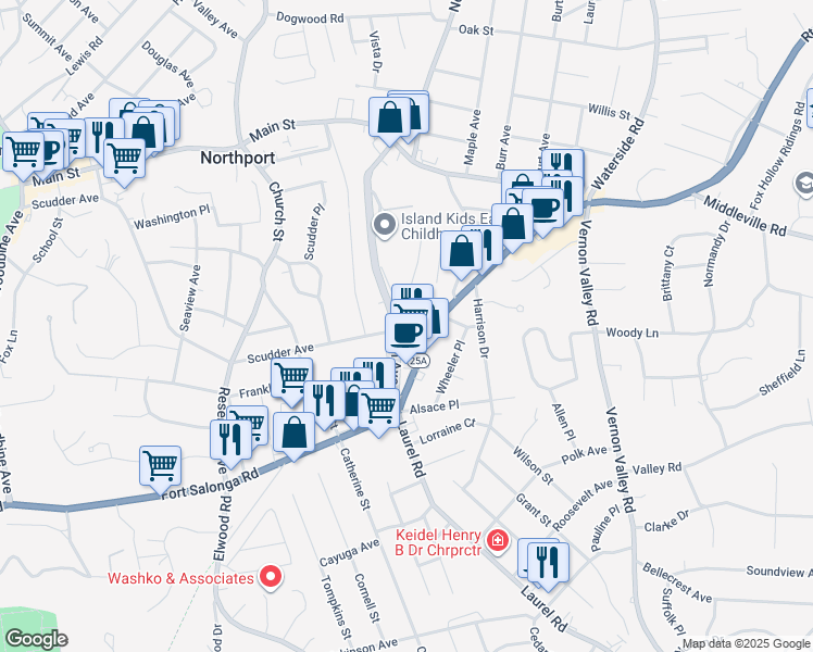map of restaurants, bars, coffee shops, grocery stores, and more near 162 Laurel Avenue in Northport