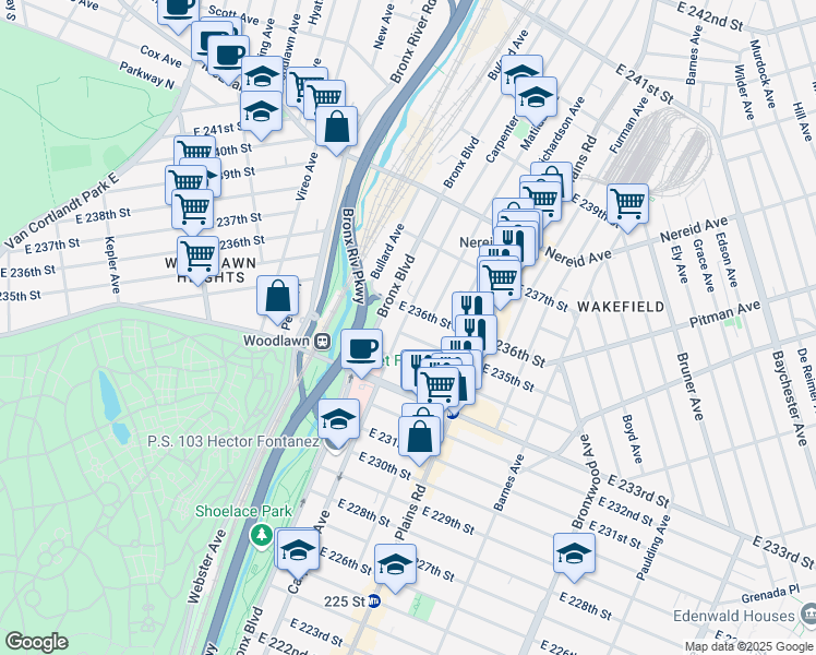 map of restaurants, bars, coffee shops, grocery stores, and more near 4254 Carpenter Avenue in Bronx