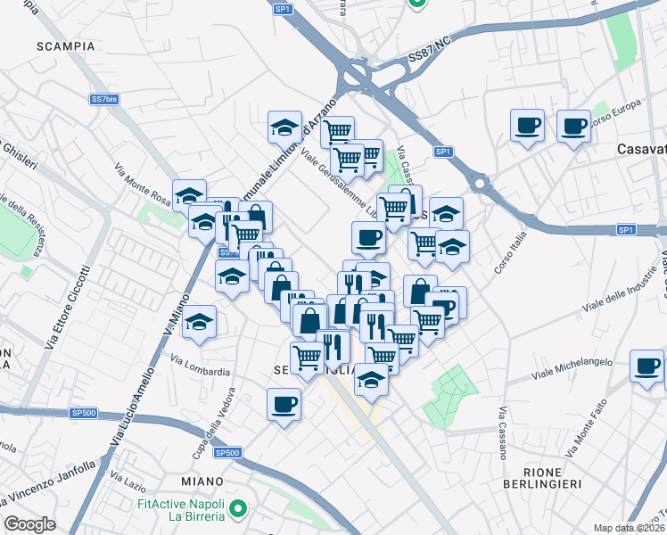 map of restaurants, bars, coffee shops, grocery stores, and more near 24 Strada Comunale Cupa dell'Arco in Napoli