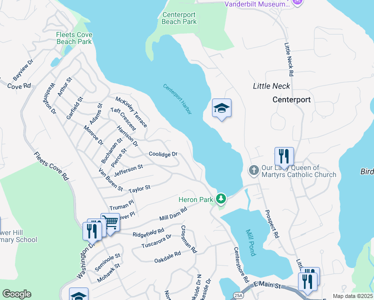 map of restaurants, bars, coffee shops, grocery stores, and more near 147 Centershore Road in Centerport