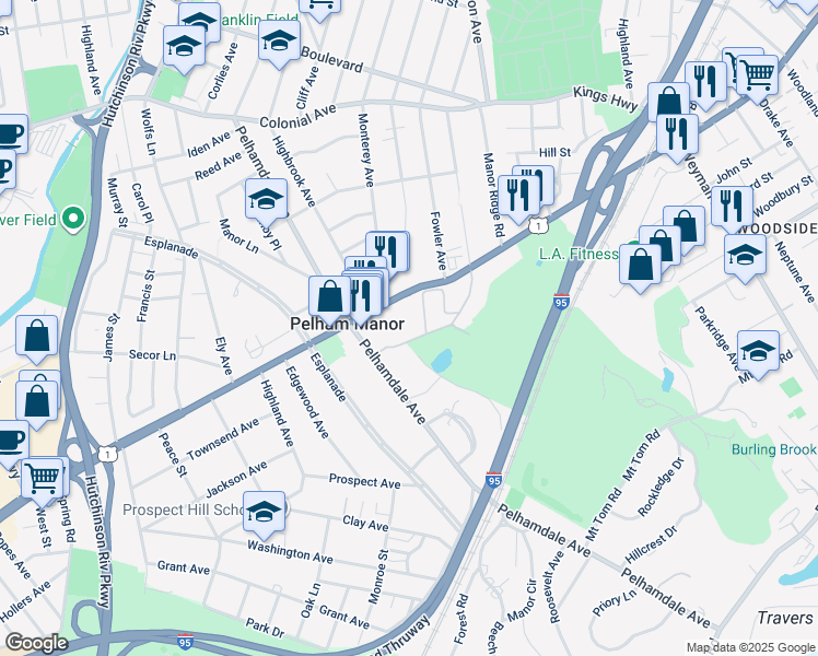 map of restaurants, bars, coffee shops, grocery stores, and more near 920 Pelhamdale Avenue in Pelham Manor
