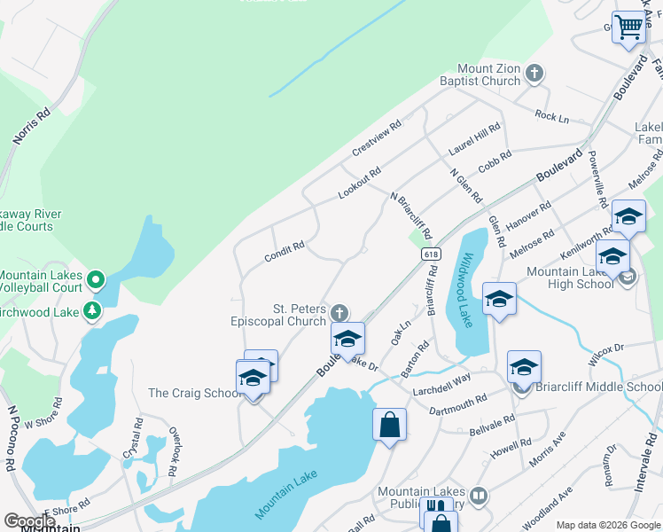 map of restaurants, bars, coffee shops, grocery stores, and more near 121 Laurel Hill Road in Mountain Lakes