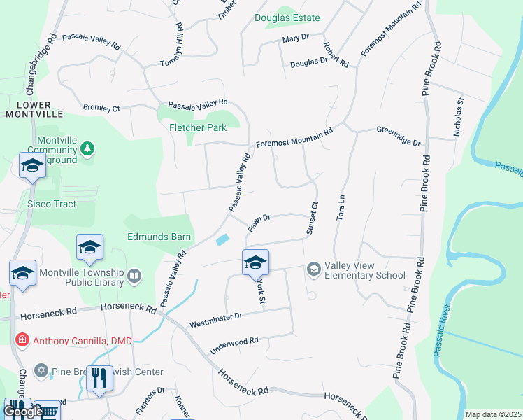 map of restaurants, bars, coffee shops, grocery stores, and more near 15 Fawn Drive in Montville