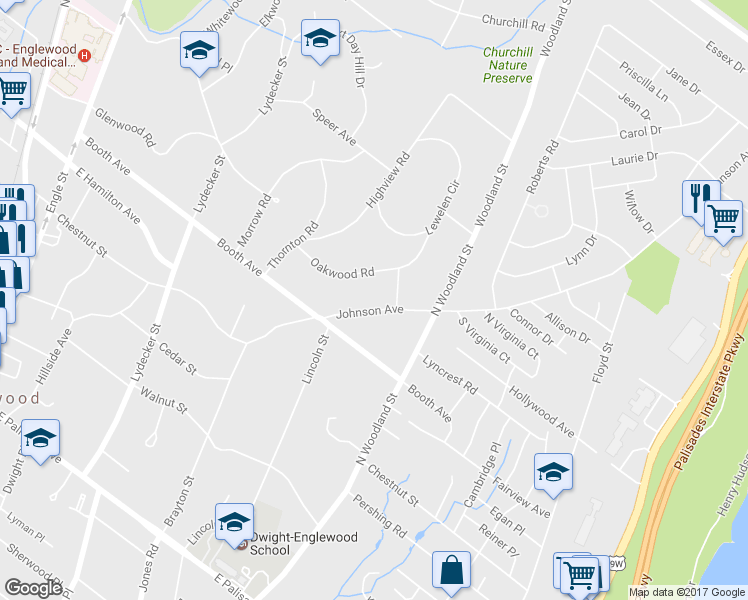 map of restaurants, bars, coffee shops, grocery stores, and more near 397 Johnson Avenue in Englewood