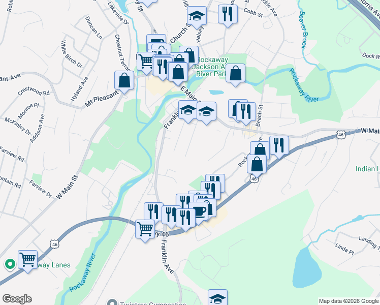 map of restaurants, bars, coffee shops, grocery stores, and more near 86 Keller Avenue in Rockaway