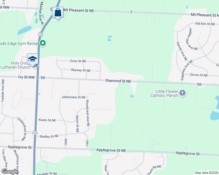 map of restaurants, bars, coffee shops, grocery stores, and more near 1544 Diamond Street Northeast in North Canton