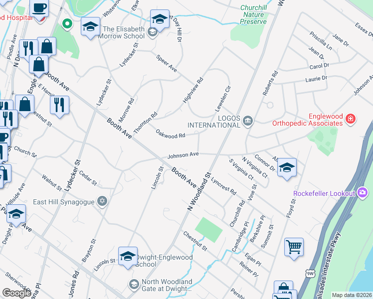 map of restaurants, bars, coffee shops, grocery stores, and more near 397 Johnson Avenue in Englewood