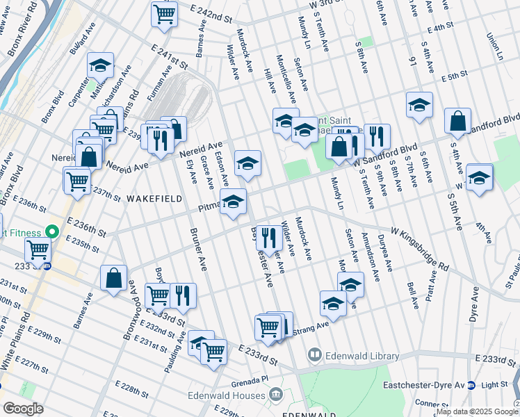 map of restaurants, bars, coffee shops, grocery stores, and more near 2031 Bussing Avenue in Bronx