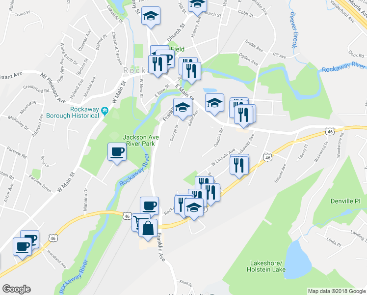 map of restaurants, bars, coffee shops, grocery stores, and more near 86 Keller Avenue in Rockaway