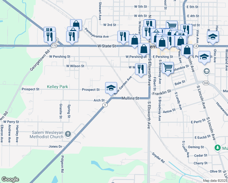 map of restaurants, bars, coffee shops, grocery stores, and more near 517 New Garden Avenue in Salem