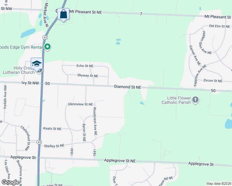 map of restaurants, bars, coffee shops, grocery stores, and more near 1544 Diamond Street Northeast in North Canton