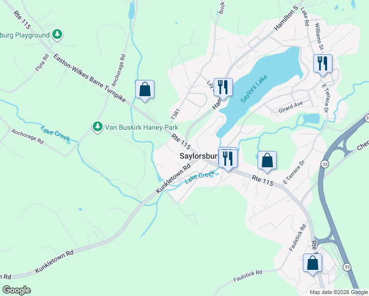 map of restaurants, bars, coffee shops, grocery stores, and more near in Saylorsburg