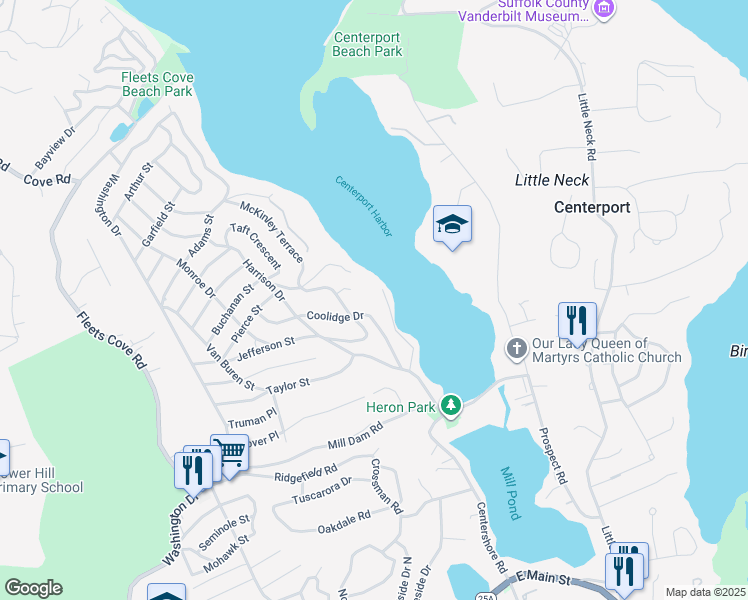 map of restaurants, bars, coffee shops, grocery stores, and more near 147 Centershore Road in Centerport