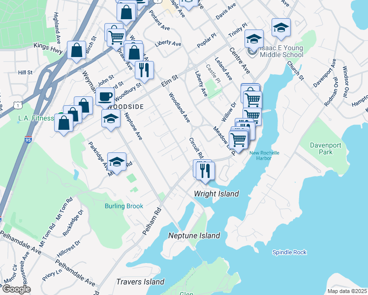 map of restaurants, bars, coffee shops, grocery stores, and more near 234 Drake Avenue in New Rochelle