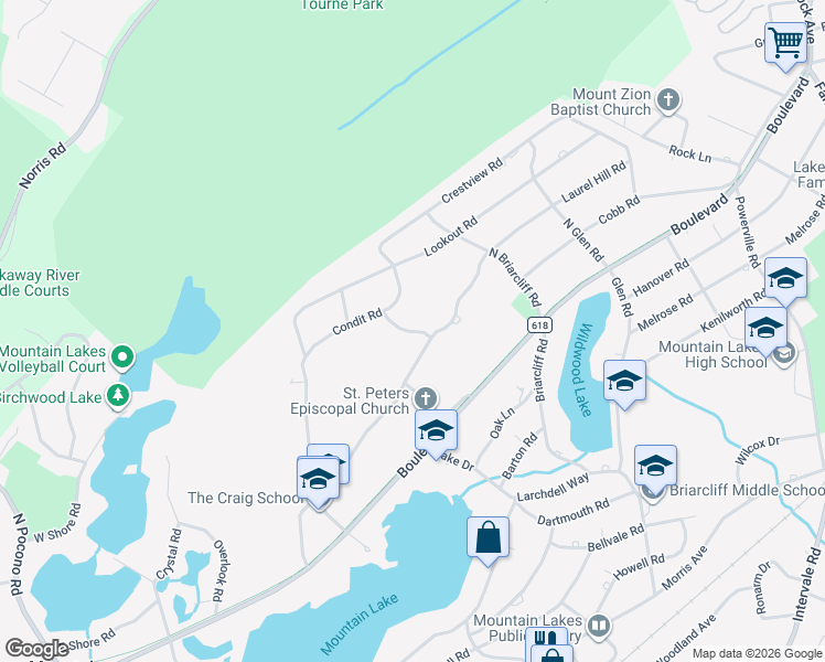 map of restaurants, bars, coffee shops, grocery stores, and more near 121 Laurel Hill Road in Mountain Lakes