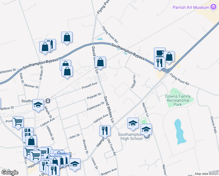 map of restaurants, bars, coffee shops, grocery stores, and more near 3 Potato Field Court in Southampton