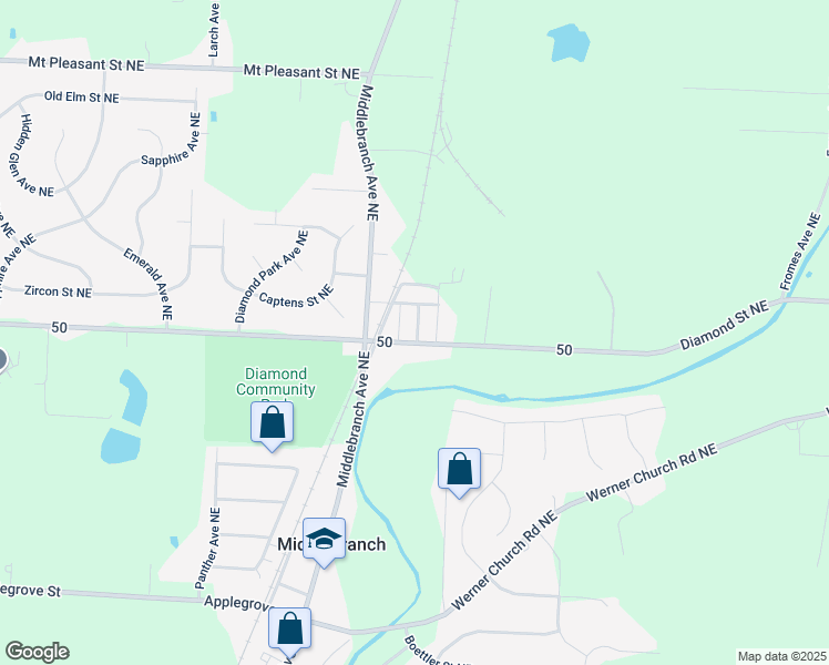 map of restaurants, bars, coffee shops, grocery stores, and more near 2923 Diamond Street Northeast in Canton
