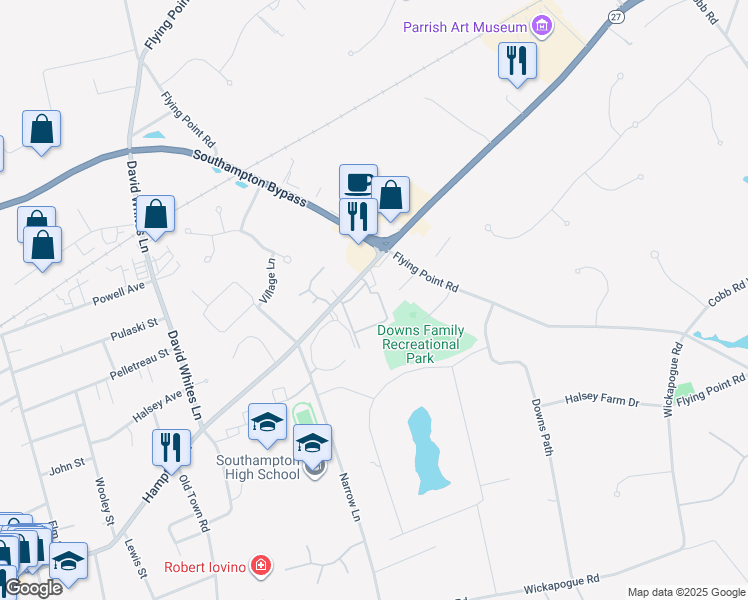 map of restaurants, bars, coffee shops, grocery stores, and more near 570 New York 27A in Southampton