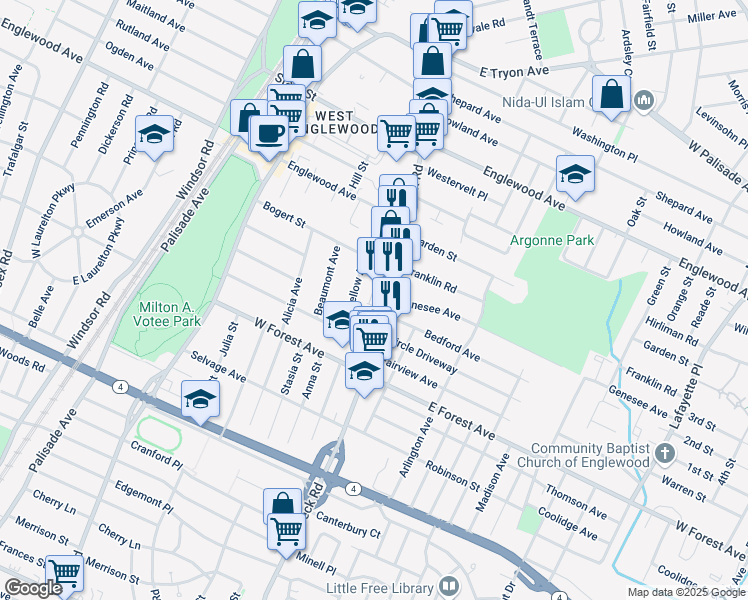 map of restaurants, bars, coffee shops, grocery stores, and more near in Teaneck