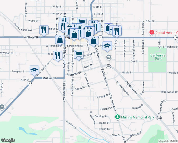map of restaurants, bars, coffee shops, grocery stores, and more near 641 South Lundy Avenue in Salem