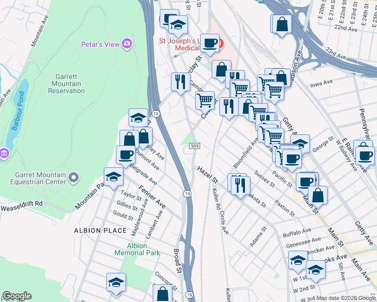 map of restaurants, bars, coffee shops, grocery stores, and more near 508 Marshall Street in Paterson