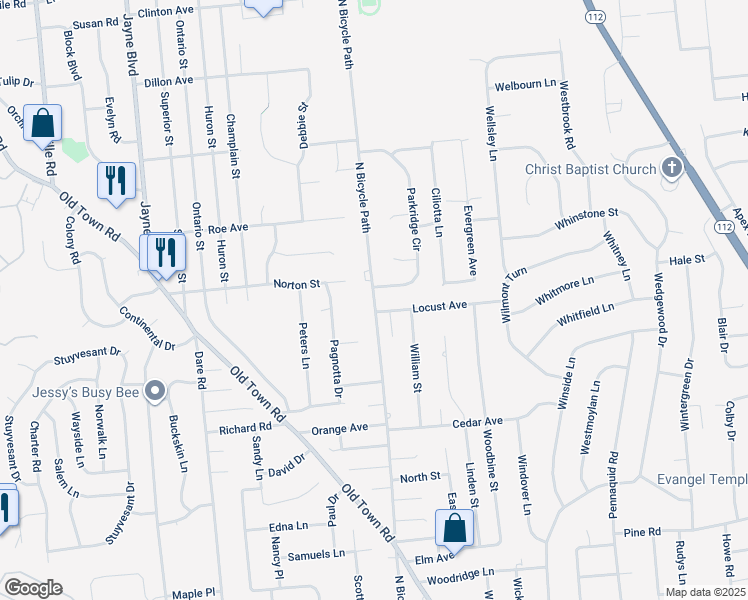 map of restaurants, bars, coffee shops, grocery stores, and more near 422 North Bicycle Path in Port Jefferson Station