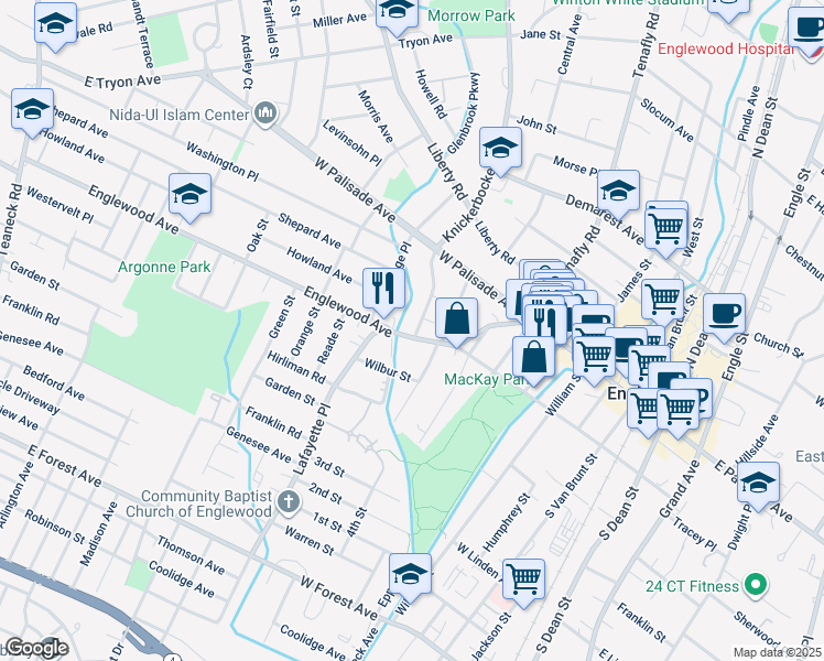 map of restaurants, bars, coffee shops, grocery stores, and more near 212 West Englewood Avenue in Englewood