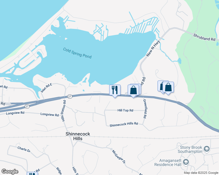 map of restaurants, bars, coffee shops, grocery stores, and more near 1785 County Road 39 in Southampton