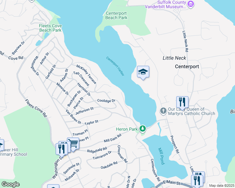 map of restaurants, bars, coffee shops, grocery stores, and more near 147 Centershore Road in Centerport