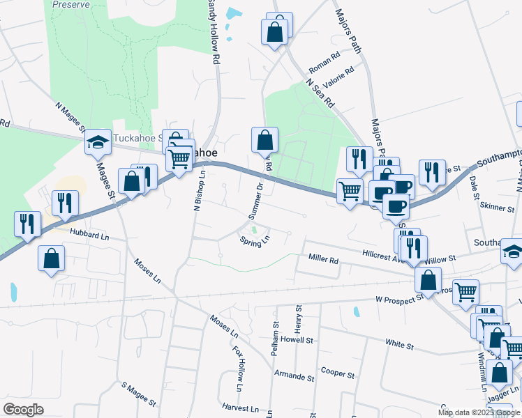 map of restaurants, bars, coffee shops, grocery stores, and more near 1 Seasons Lane in Southampton