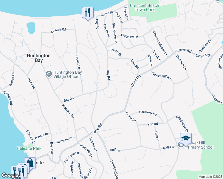 map of restaurants, bars, coffee shops, grocery stores, and more near 8 Northwood Circle in Halesite