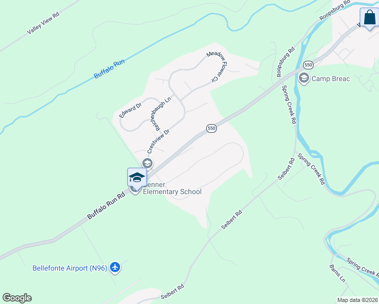 map of restaurants, bars, coffee shops, grocery stores, and more near 354 Buffalo Run Road in Bellefonte