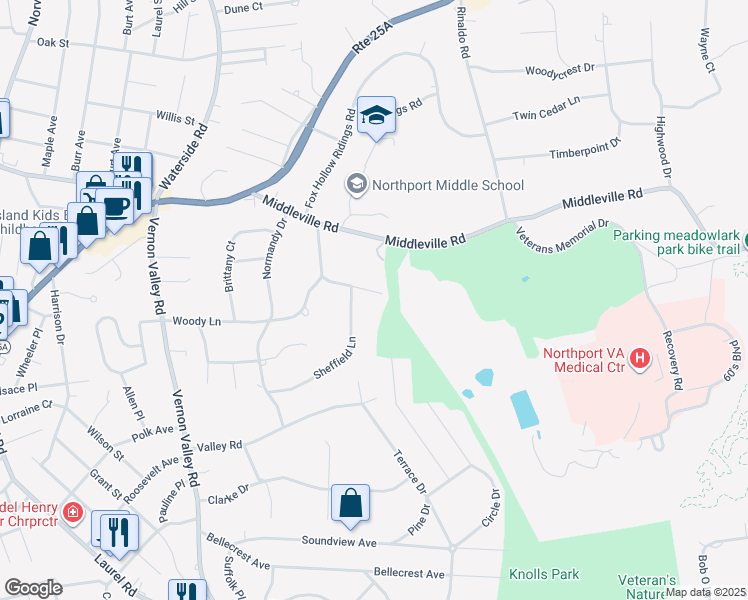 map of restaurants, bars, coffee shops, grocery stores, and more near 34 Rowley Drive in Northport