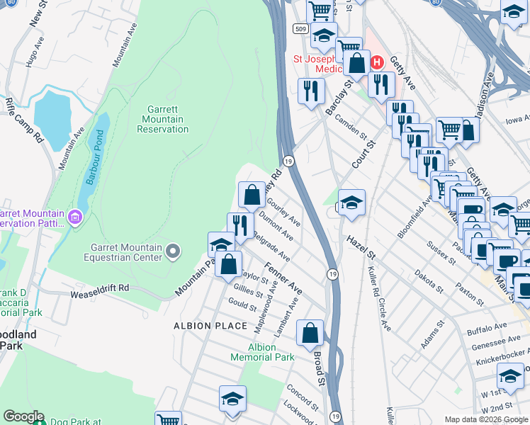 map of restaurants, bars, coffee shops, grocery stores, and more near 50 Eldridge Street in Clifton