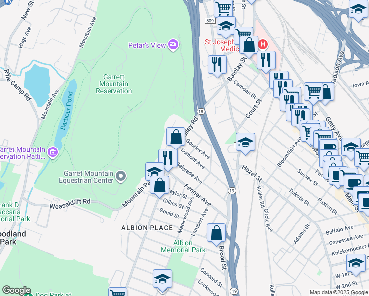 map of restaurants, bars, coffee shops, grocery stores, and more near 50 Eldridge Street in Clifton