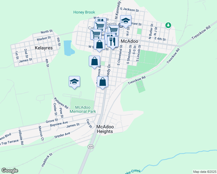 map of restaurants, bars, coffee shops, grocery stores, and more near 507 South Kennedy Drive in McAdoo