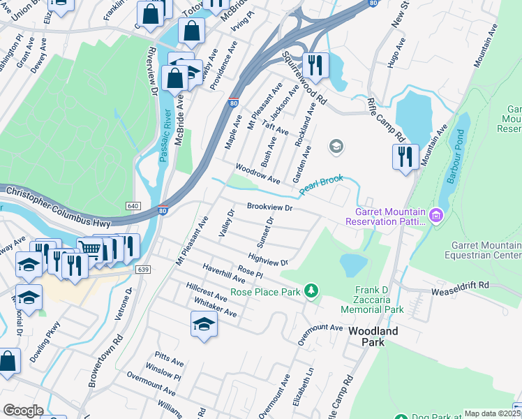 map of restaurants, bars, coffee shops, grocery stores, and more near 43 Ridgeview Drive in Woodland Park