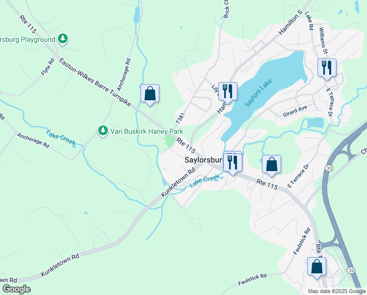 map of restaurants, bars, coffee shops, grocery stores, and more near 887 Route 115 in Saylorsburg
