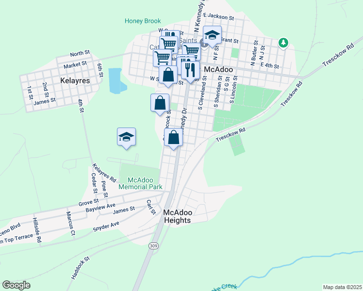 map of restaurants, bars, coffee shops, grocery stores, and more near 507 South Kennedy Drive in McAdoo