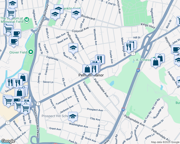 map of restaurants, bars, coffee shops, grocery stores, and more near in Pelham Manor