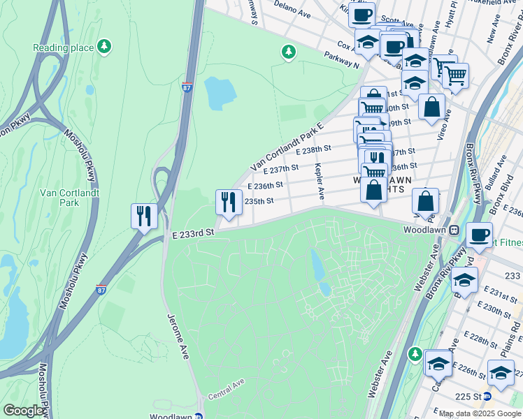 map of restaurants, bars, coffee shops, grocery stores, and more near 4203 Napier Avenue in Bronx