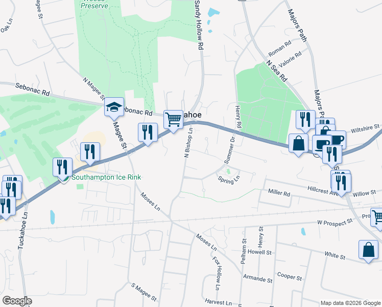 map of restaurants, bars, coffee shops, grocery stores, and more near 37 North Bishop Lane in Southampton