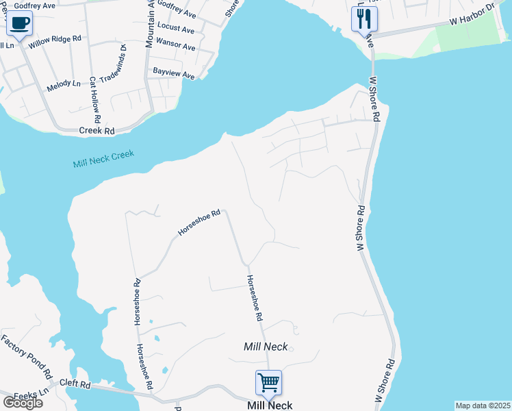 map of restaurants, bars, coffee shops, grocery stores, and more near Roger Canoe Hollow Road in Mill Neck